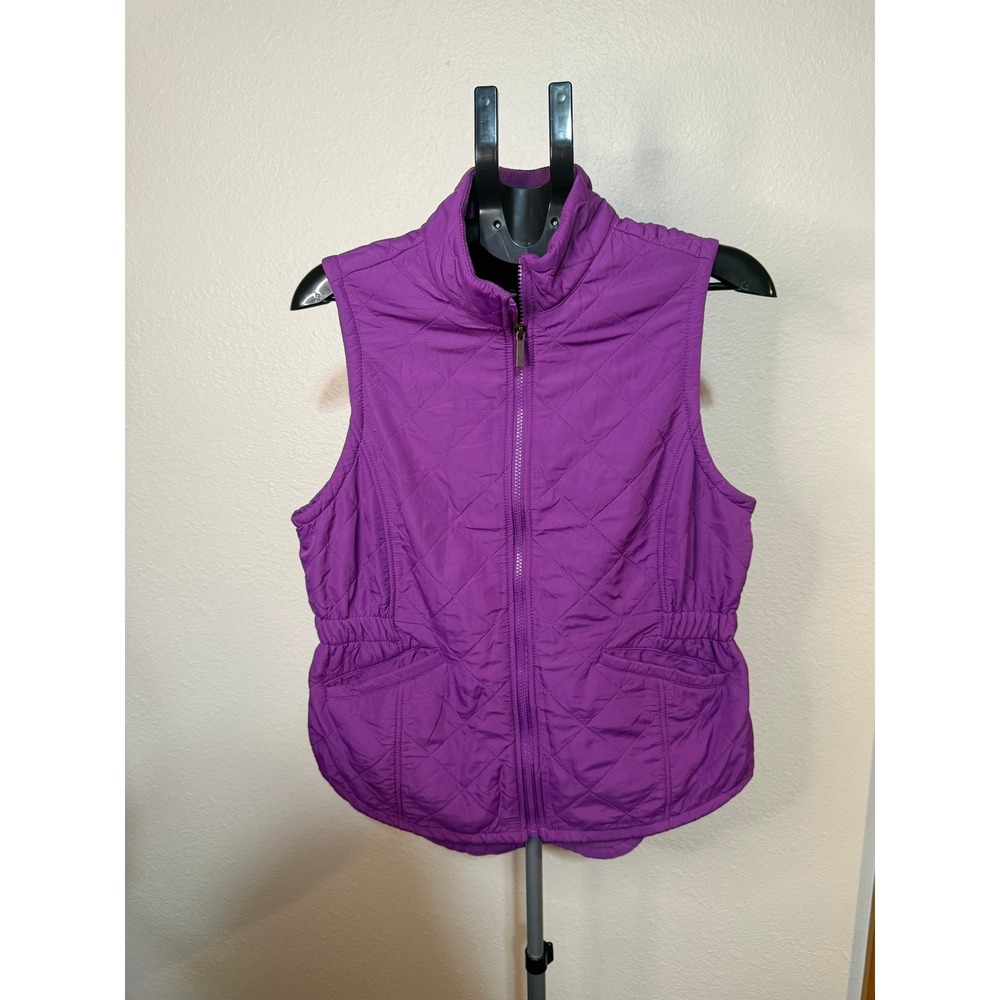 Bit & Bridle Womens Purple Quilted Puffer Vest Fleece Lined Full Zip Medium